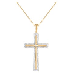 Collier pendentif croix en or jaune 18 carats avec diamants naturels de 0,25 carat TJD
