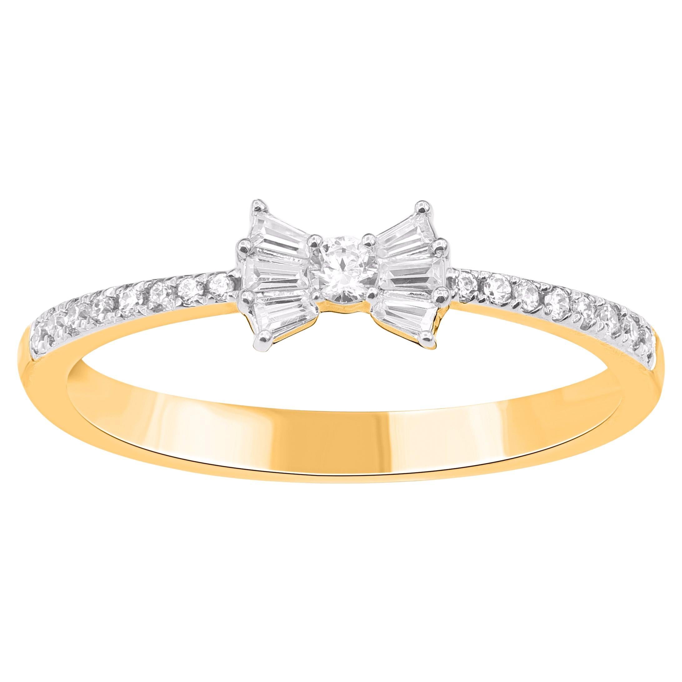 TJD 0.25 Carat Natural Diamond Bow Ring in 18KT Yellow Gold For Sale