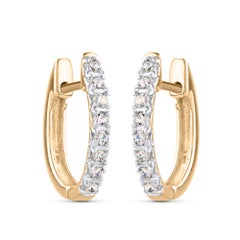 TJD 0.25 Carat Natural Diamond Hoop Earrings in 10K Yellow Gold