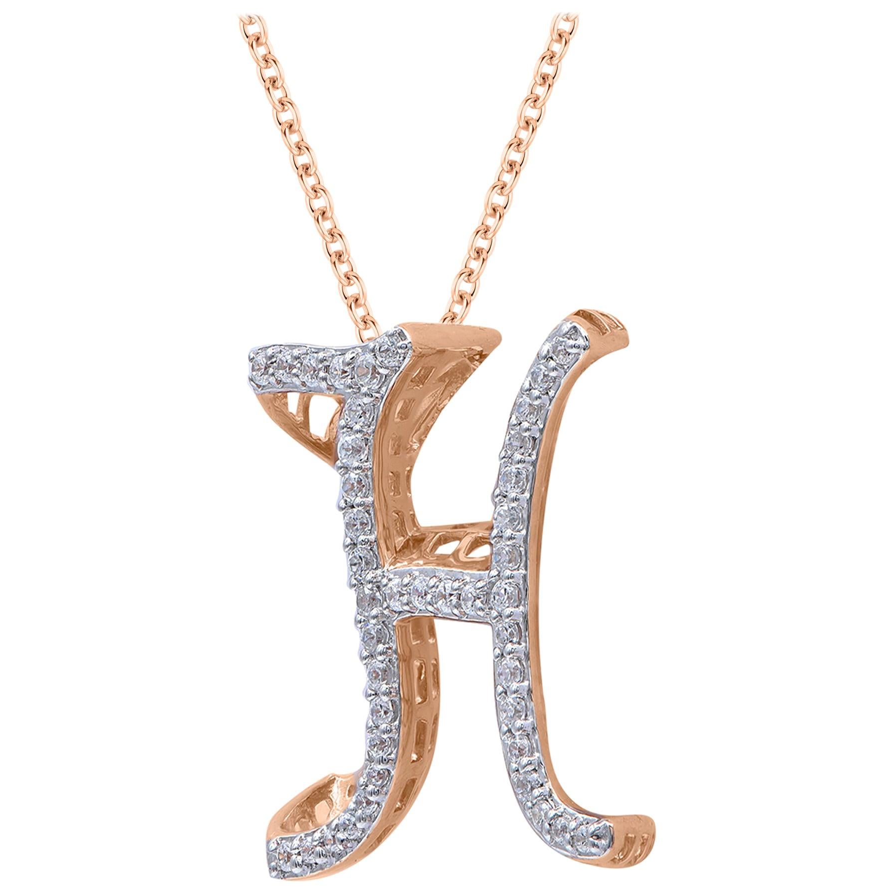 TJD 0.25 Carat Diamond 18 Karat Rose Gold H Initial 3D Alphabet Charm Pendant  For Sale