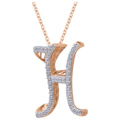TJD Pendentif breloque Alphabet en or rose 18 carats avec initiale H en relief et diamants de 0,25 carat 