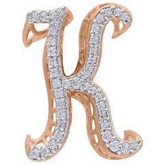 TJD 0.25 Carat Diamond 18 Karat Rose Gold K Initial 3D Alphabet Charm Pendant 