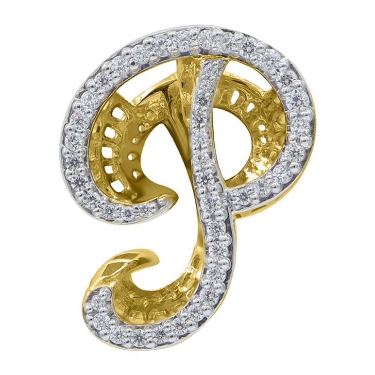TJD Pendentifs en or jaune 18 carats avec diamants en forme d'alphabet initial de 0,25 carat P en vente