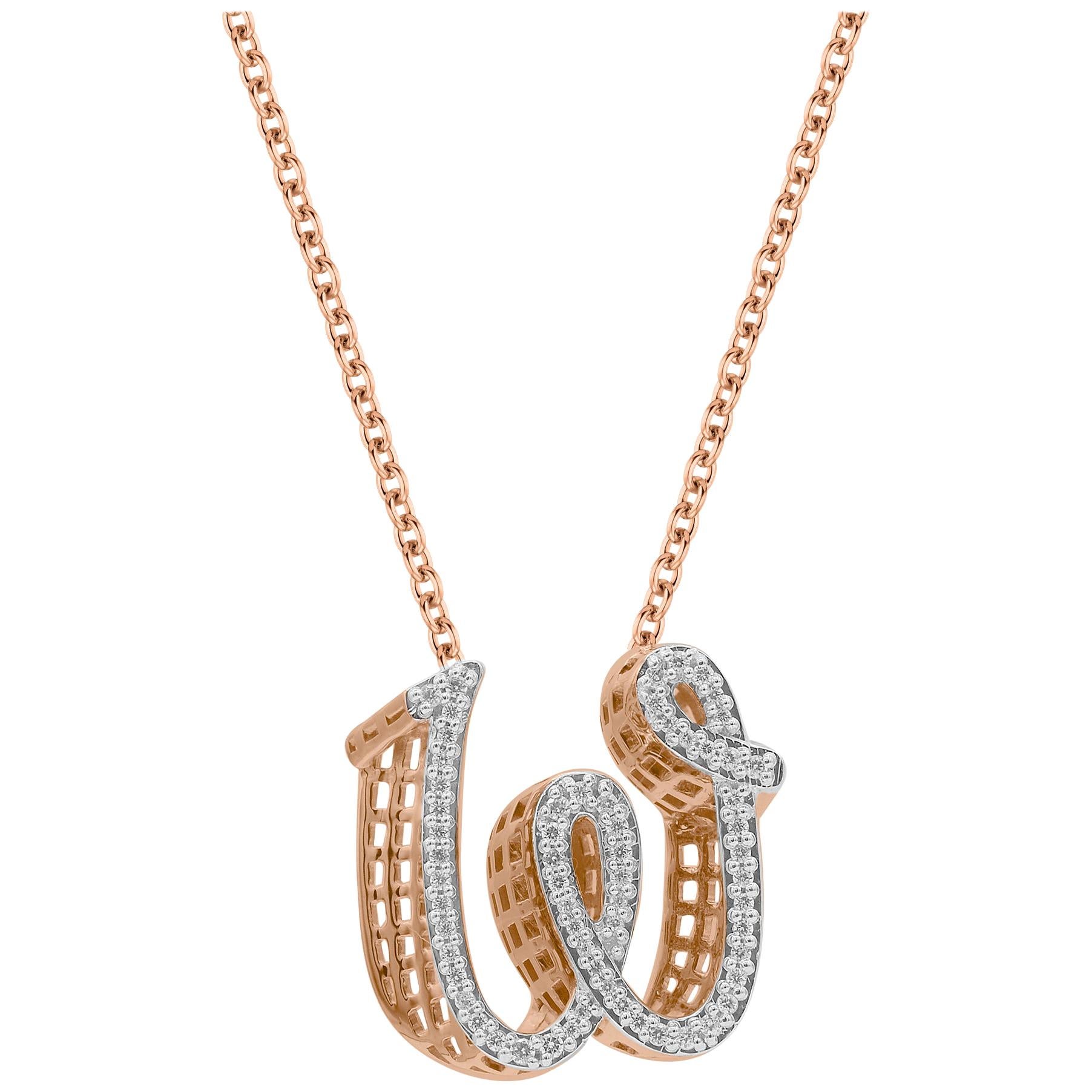 TJD 0.25 Carat W' Initial 3D Alphabet Diamond Pendants in 18 Karat Rose Gold For Sale