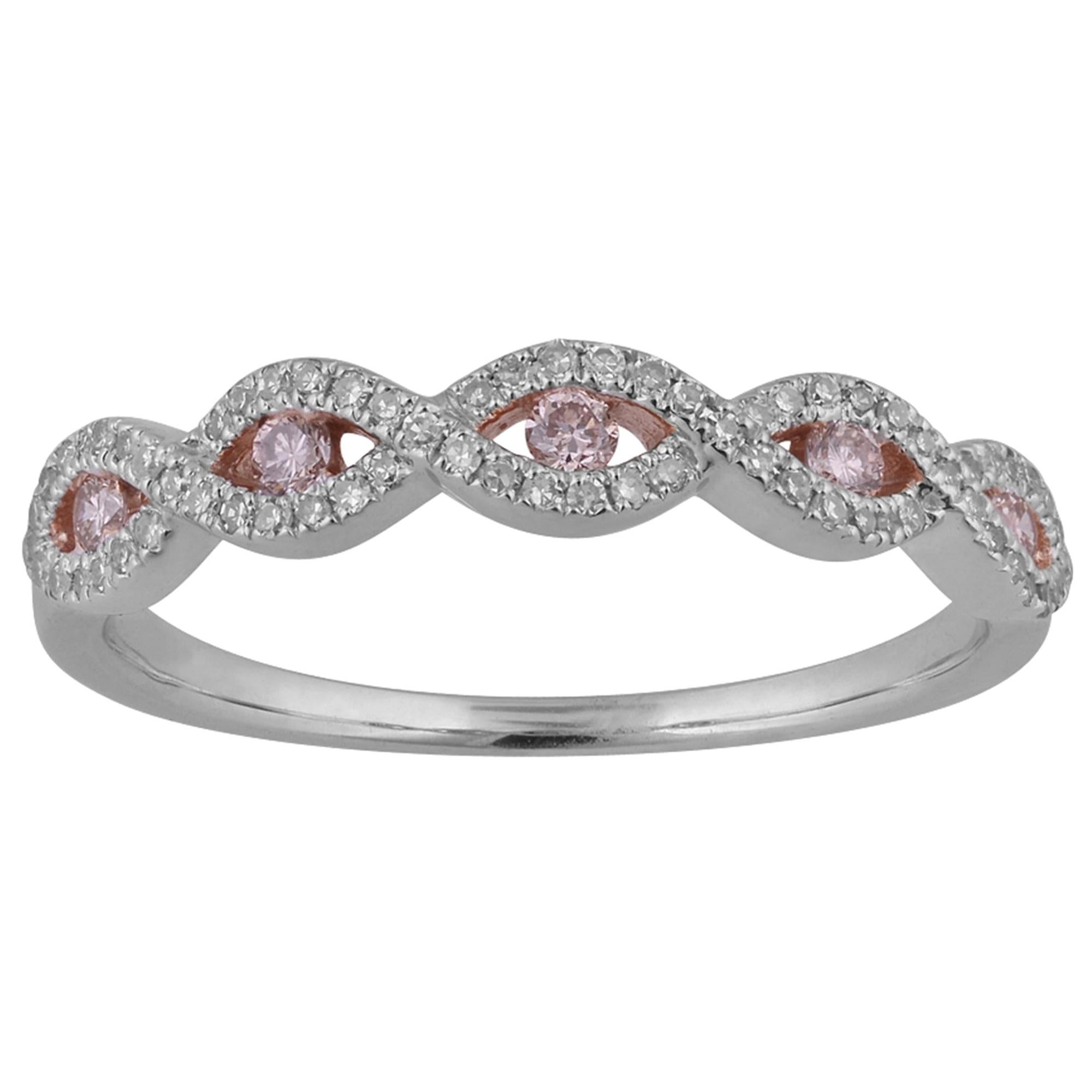 TJD Alliance de mariage en or blanc 14KT de 0,25 carat rose naturel et diamant blanc
