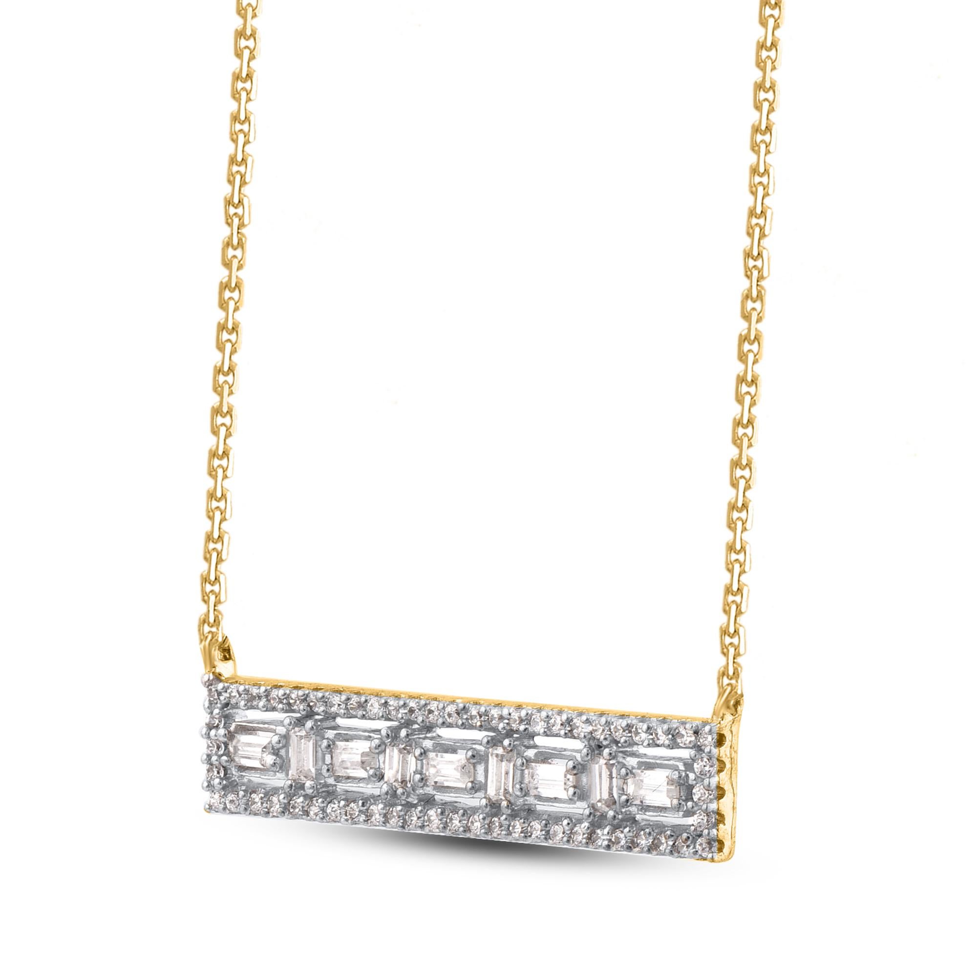 Contemporain TJD - Collier à barrettes en or jaune 14KT avec diamants ronds et baguettes naturels de 0,25 carat en vente