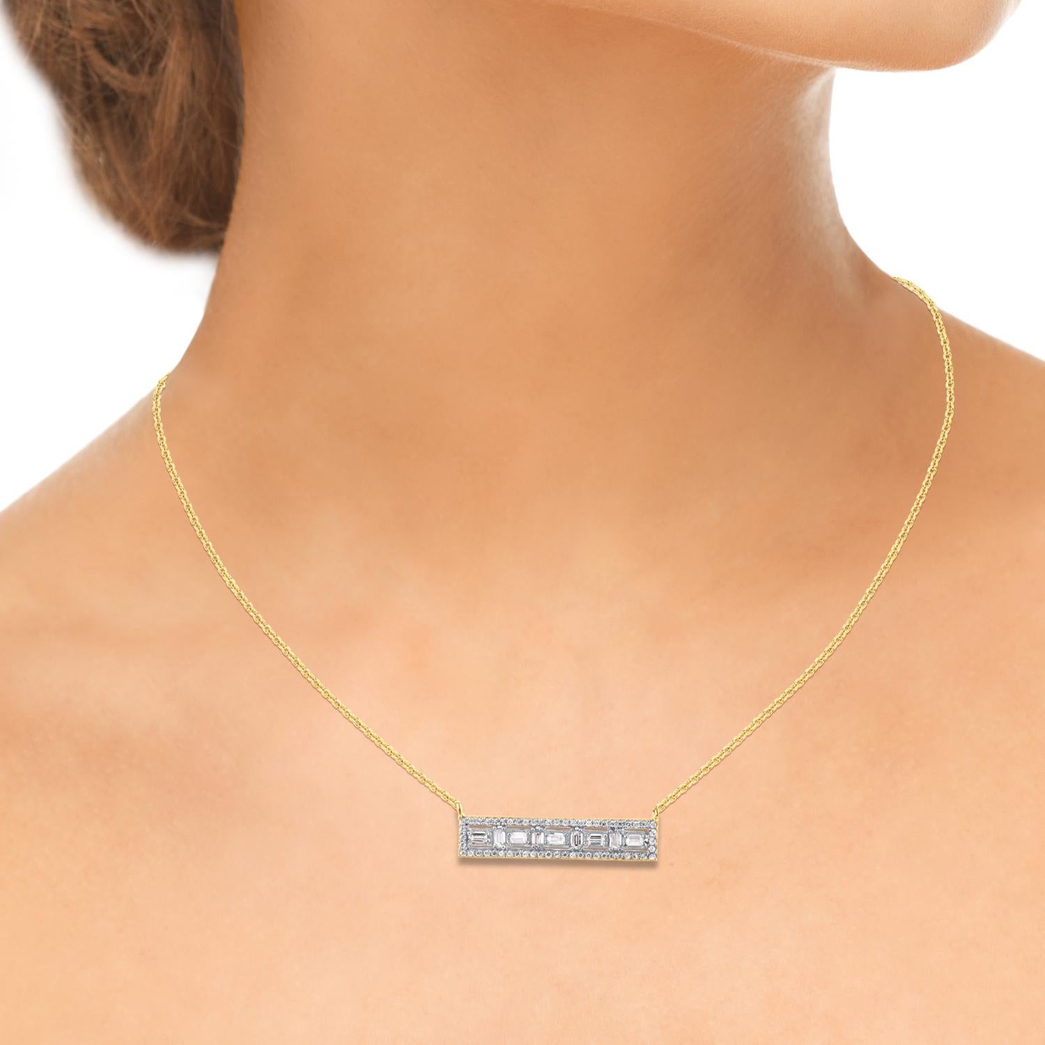 Taille baguette TJD - Collier à barrettes en or jaune 14KT avec diamants ronds et baguettes naturels de 0,25 carat en vente