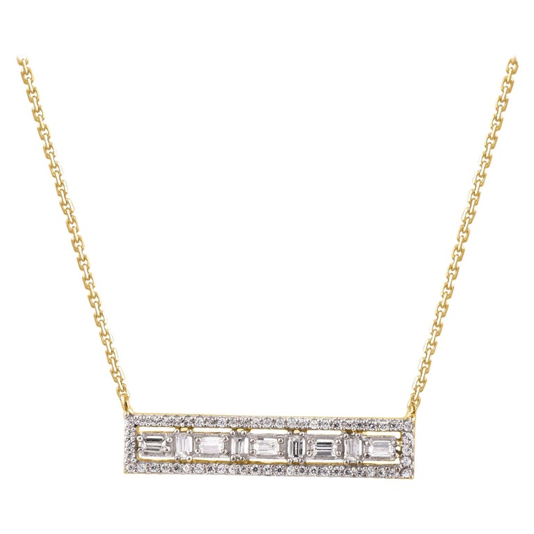 Collier à barre en or jaune 18 carats avec diamants naturels ronds