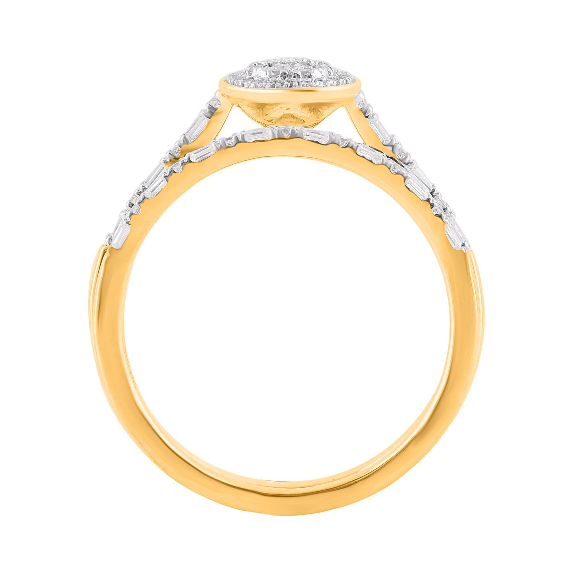 Contemporary TJD 0.25 Carat Natural Round & Baguette Diamond Yellow Gold Bridal Ring Set For Sale