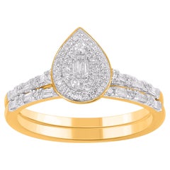 TJD 0,25 carati di diamanti naturali rotondi e baguette in oro giallo per l
anello da sposa