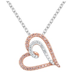 TJD 1/4 Carat Nat. Pink Rosé & White Diamond 18K White Gold Tilted Heart Pendant