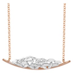 TJD Collier à barres courbes en or rose 14 carats avec diamants taille baguette de 0,25 carat