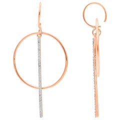 TJD 0.25 Carat Round Diamond 14 Karat Rose Gold Circle and Bar Drop Earrings