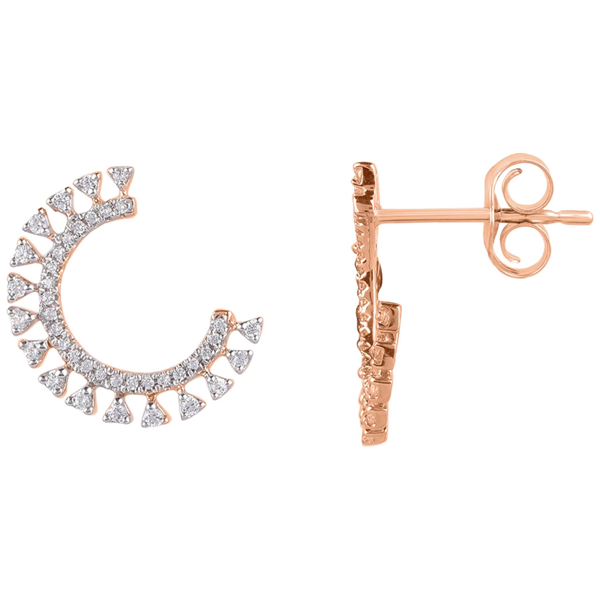TJD 0.25 Carat Diamond 14 Karat Rose Gold Party C-Shape Designer Stud Earrings