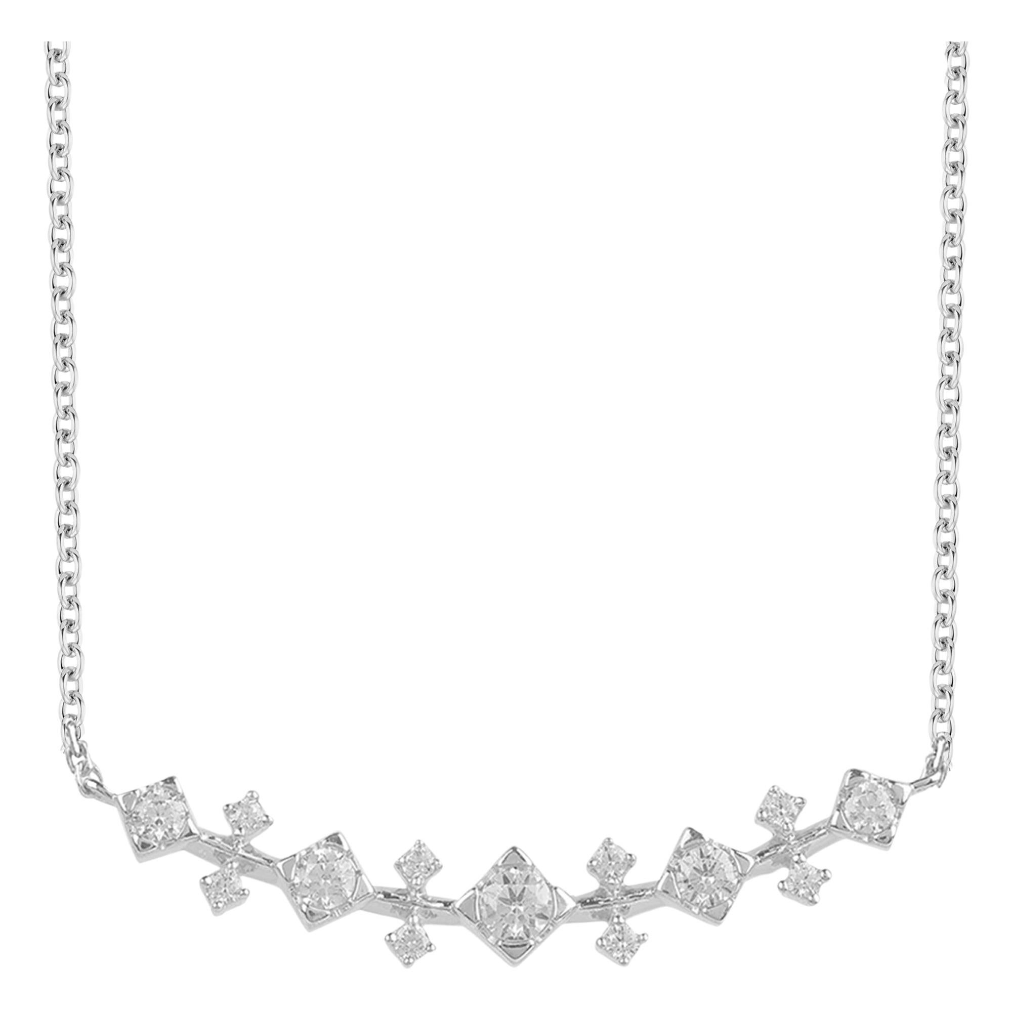 TJD 0.25 Carat Diamond 14 Karat White Gold Stunning Curve Bar Necklace