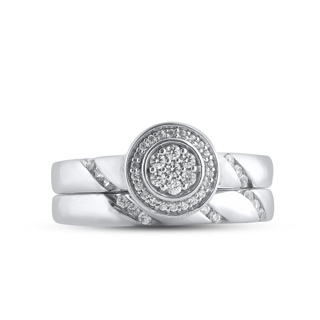 Contemporary TJD 0.25 Carat Natural Round Cut Diamond 14 Karat White Gold Bridal Ring Set For Sale