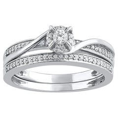 TJD 0.25 Carat Natural Round Cut Diamond 14KT White Gold Swirl Frame Bridal Set