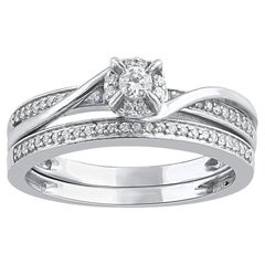 TJD 0.25 Carat Natural Round Cut Diamond 14KT White Gold Swirl Frame Bridal Set