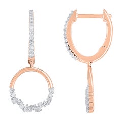 TJD Pendientes Colgantes Círculo de Diamante Redondo Natural de 0,25 Quilates y Oro Rosa de 14 Kilates