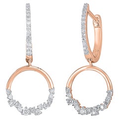TJD 0.25 Carat Natural Round Diamond 14 Karat Rose Gold Circle Dangle Earrings