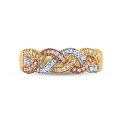 TJD 0.25 Carat Natural Round Diamond 14 Karat Tri-Tone Gold Twisted Band Ring