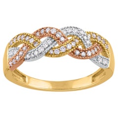 TJD 0.25 Carat Natural Round Diamond 14 Karat Tri-Tone Gold Twisted Band Ring