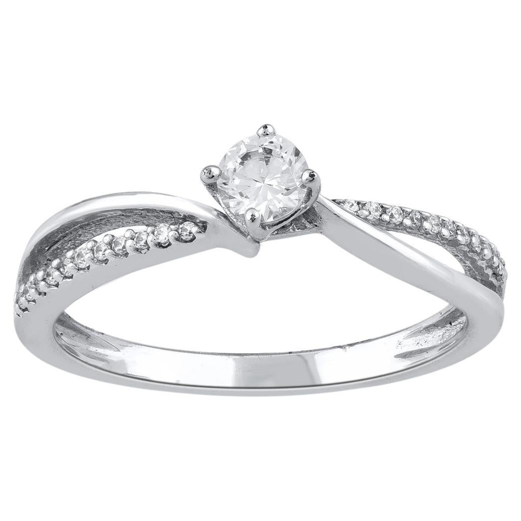 TJD 0.25 Carat Natural Round Diamond 14 Karat White Gold Bypass Engagement Ring For Sale
