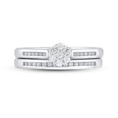 TJD 0.25 Carat Natural Round Diamond 14 Karat White Gold Flower Bridal Ring Set