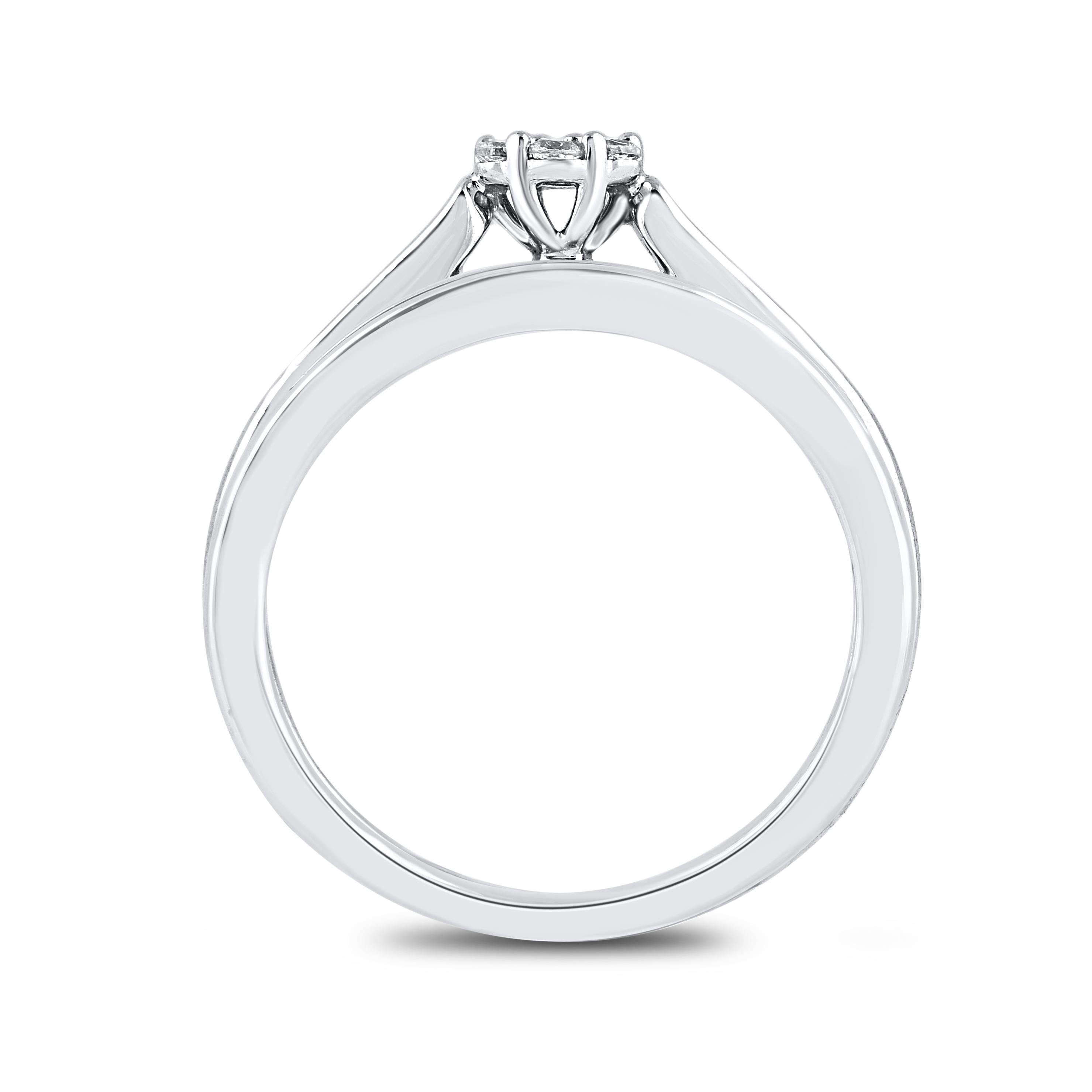TJD 0,25 Karat natürlicher runder Diamant 14 Karat Weißgold Blumen-Brautring Set im Zustand „Neu“ im Angebot in New York, NY