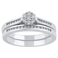 Used TJD 0.25 Carat Natural Round Diamond 14 Karat White Gold Flower Bridal Ring Set