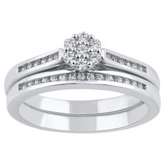 TJD 0.25 Carat Natural Round Diamond 14 Karat White Gold Flower Bridal Ring Set