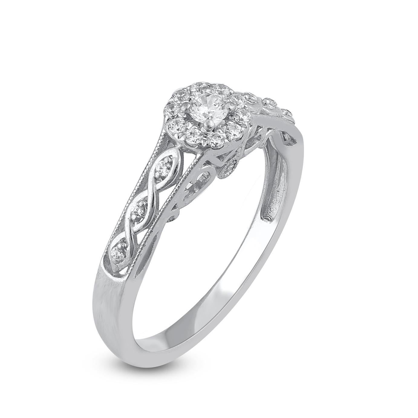 Contemporary TJD 0.25 Carat Natural Round Diamond 14 Karat White Gold Halo Engagement Ring For Sale