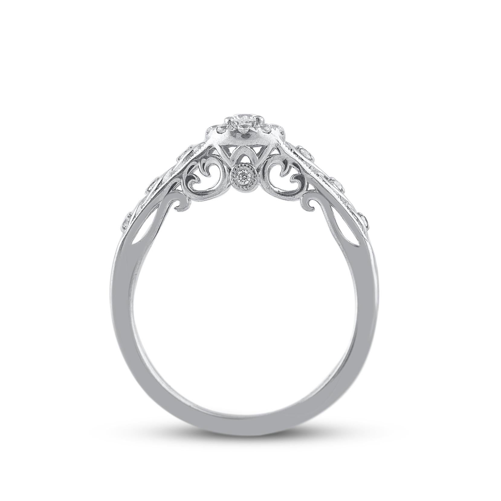 Bague de fiançailles halo en or blanc 14 carats avec diamant rond naturel de 0,25 carat TJD Neuf - En vente à New York, NY