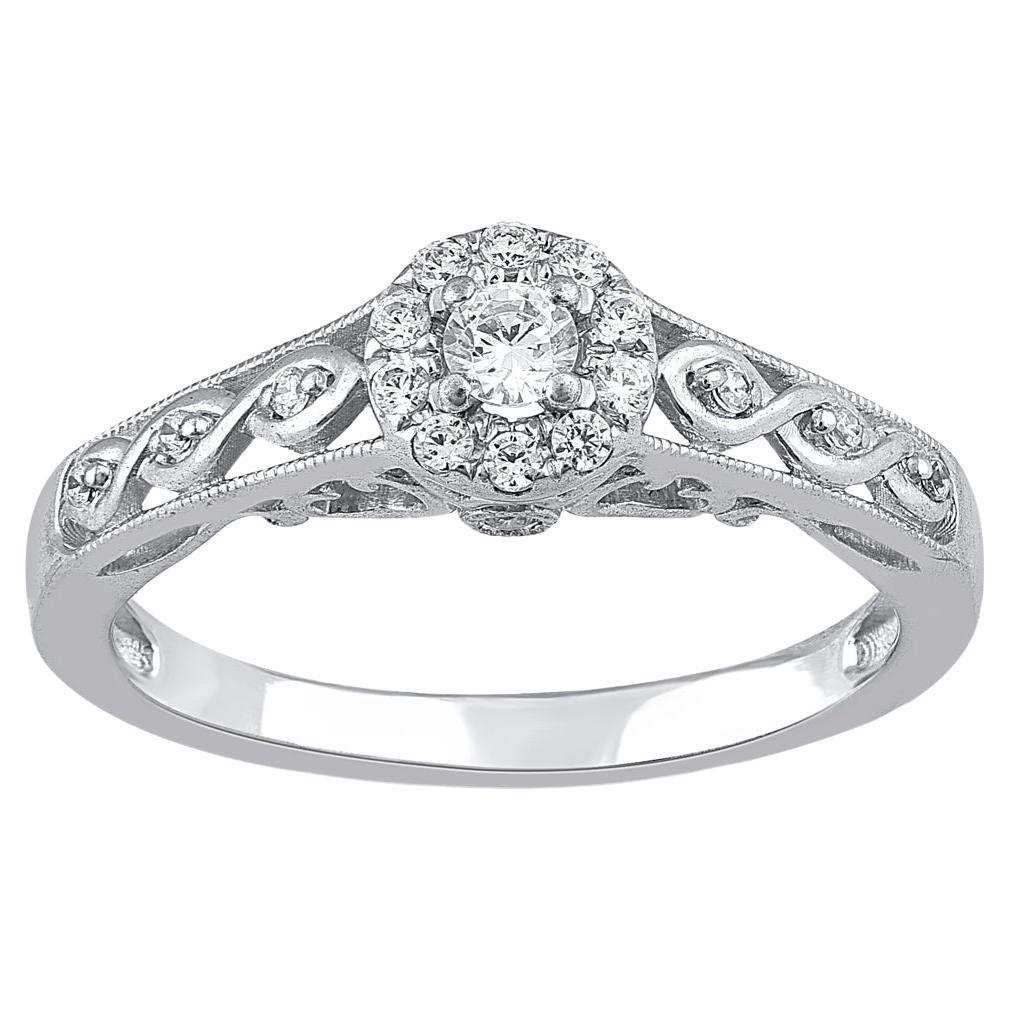 TJD 0.25 Carat Natural Round Diamond 14 Karat White Gold Halo Engagement Ring For Sale