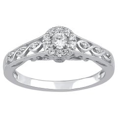 Bague de fiançailles halo en or blanc 14 carats avec diamant rond naturel de 0,25 carat TJD