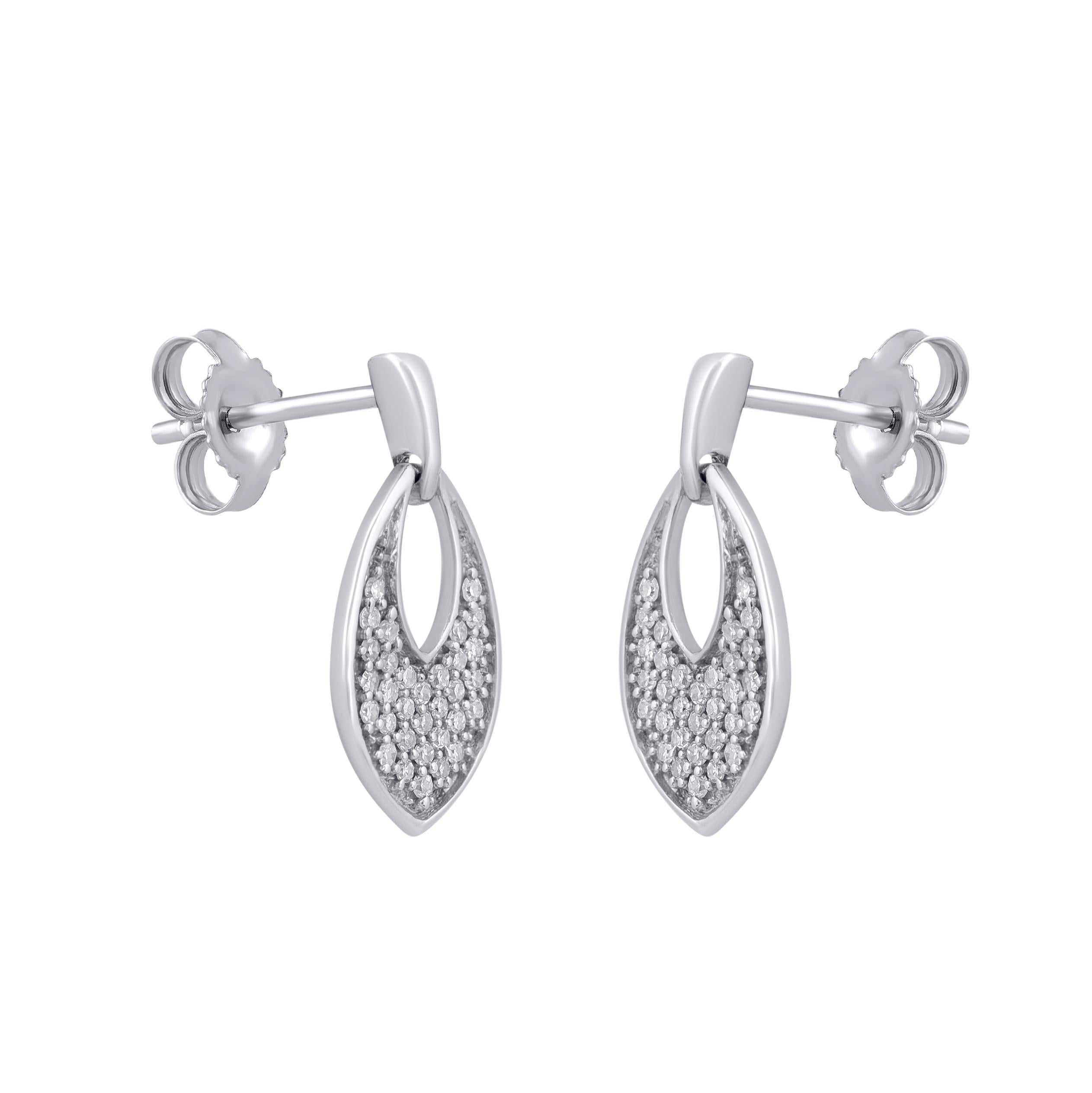 Moderno TJD Orecchini a goccia con diamante tondo naturale da 0,25 carati in oro bianco 14 carati in vendita