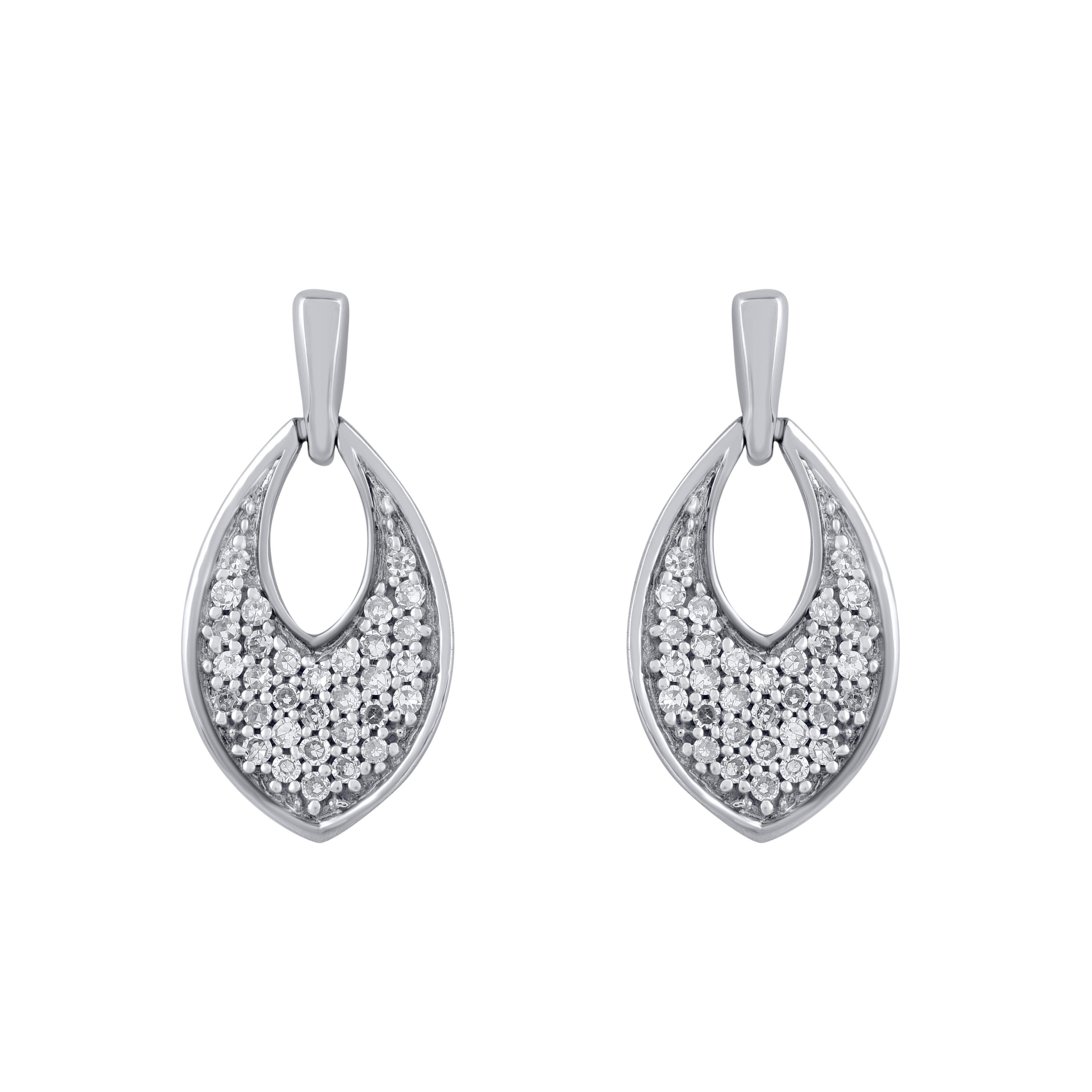 Single Cut TJD 0.25 carat Natural Round Diamond 14 Karat White Gold Teardrop Earrings For Sale