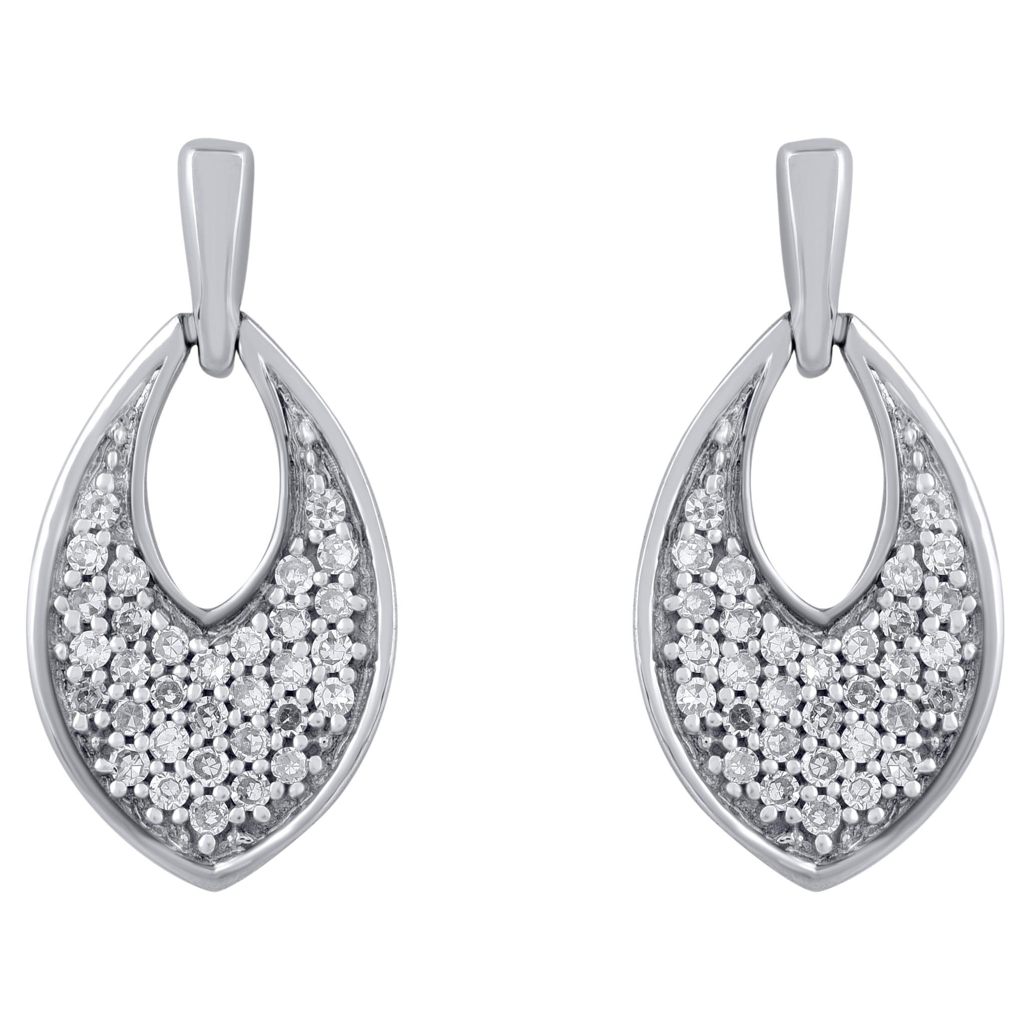 TJD 0.25 carat Natural Round Diamond 14 Karat White Gold Teardrop Earrings For Sale