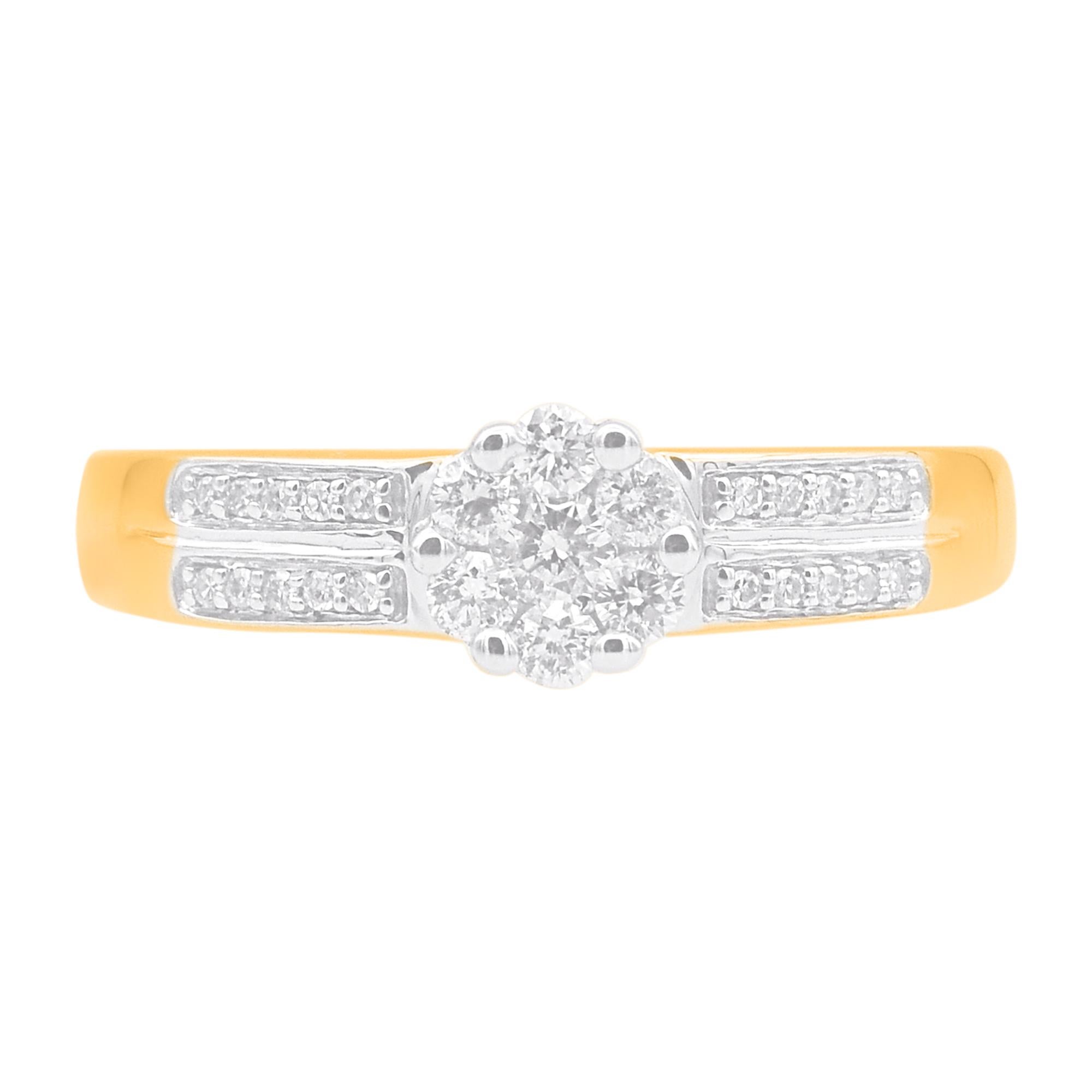 Exprimez votre amour pour elle de la manière la plus classique qui soit avec cette bague en diamant. Fabriqué en or jaune 14 carats. Cette bague de mariage est ornée d'un étincelant diamant rond de 27 points magnifiquement serti en pavé et en