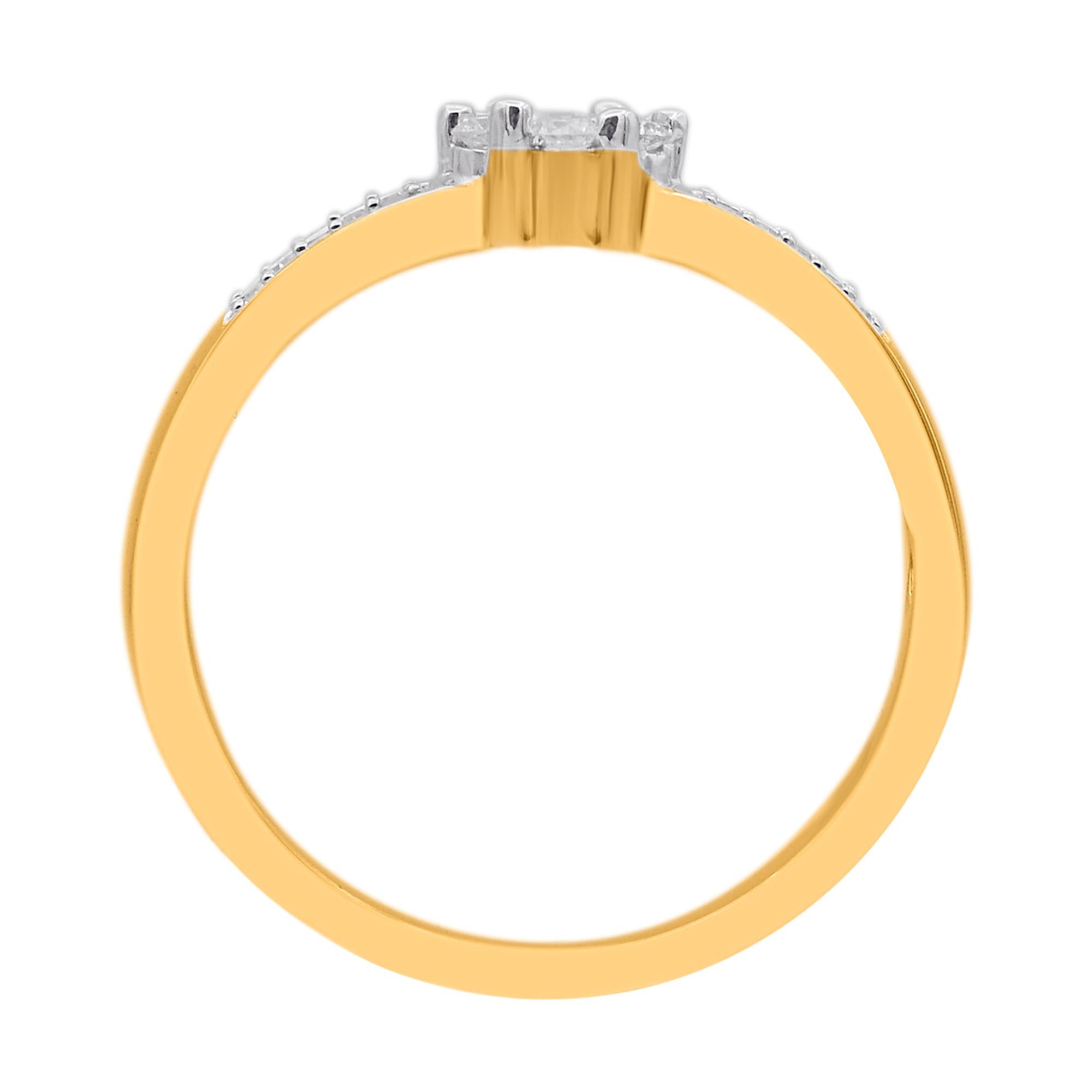Contemporain Bague de fiançailles en or jaune 14 carats avec diamant rond naturel de 0,25 carat TJD en vente