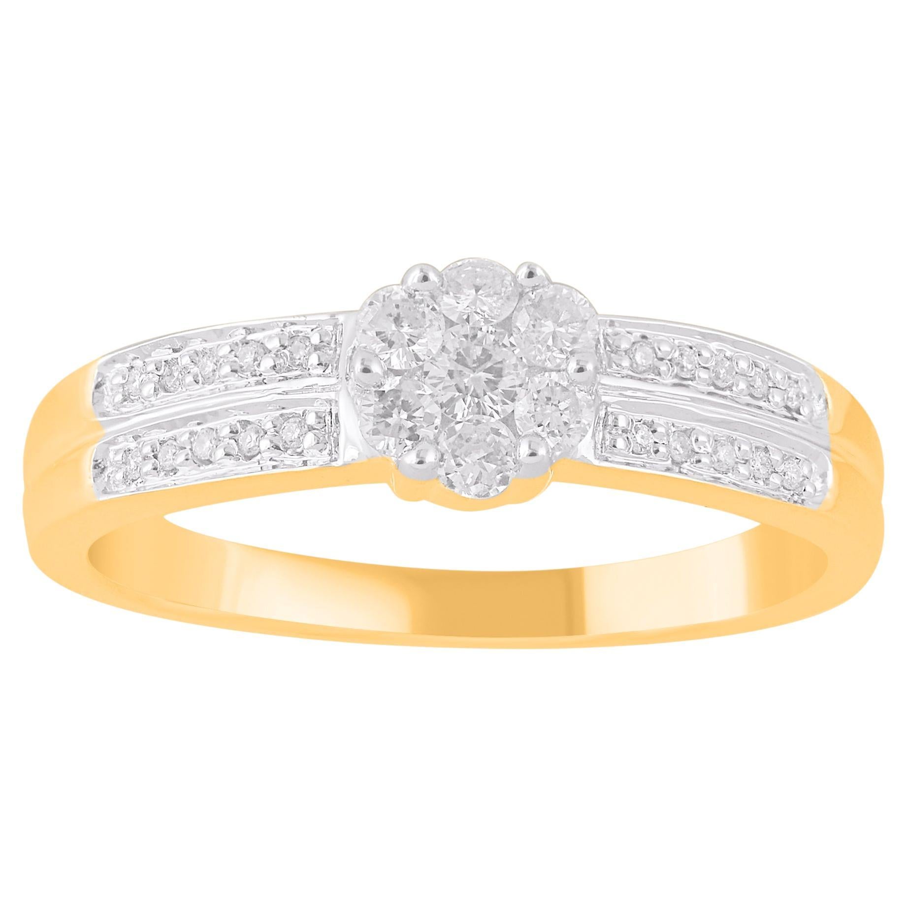 TJD 0.25 Carat Natural Round Diamond 14 Karat Yellow Gold Engagement Band Ring