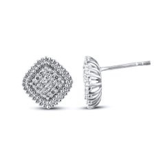 TJD 0.25 Carat Round Diamond Halo Stud Earrings 14K White Gold