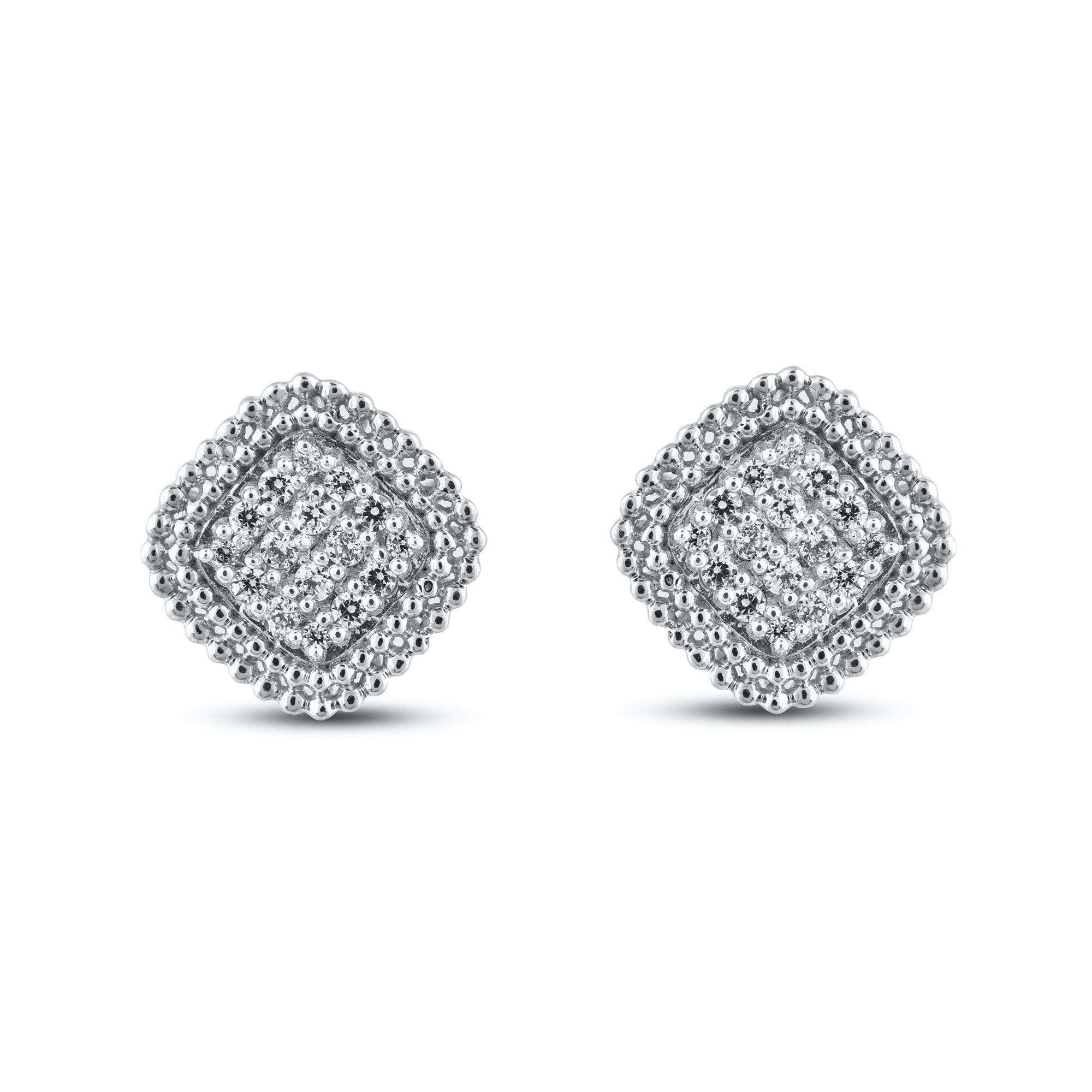 TJD 0.25 Carat Natural Round Diamond 14KT White Gold Halo Stud Earrings For Sale