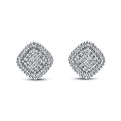 TJD 0.25 Carat Natural Round Diamond 14KT White Gold Halo Stud Earrings