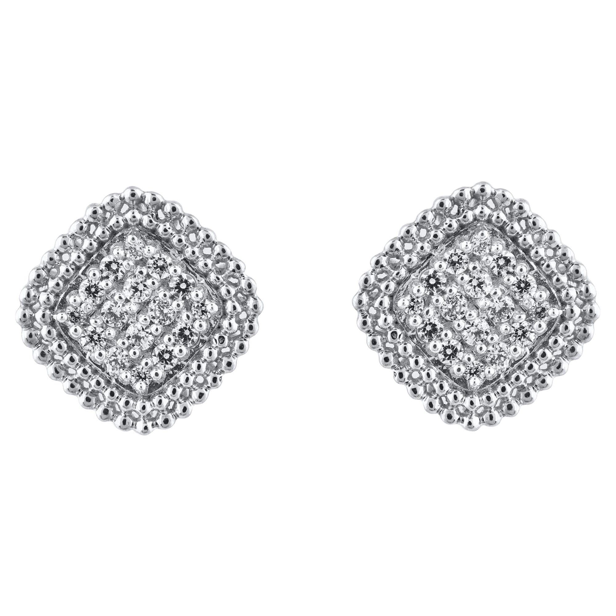 TJD 0.25 Carat Natural Round Diamond 14KT White Gold Halo Stud Earrings