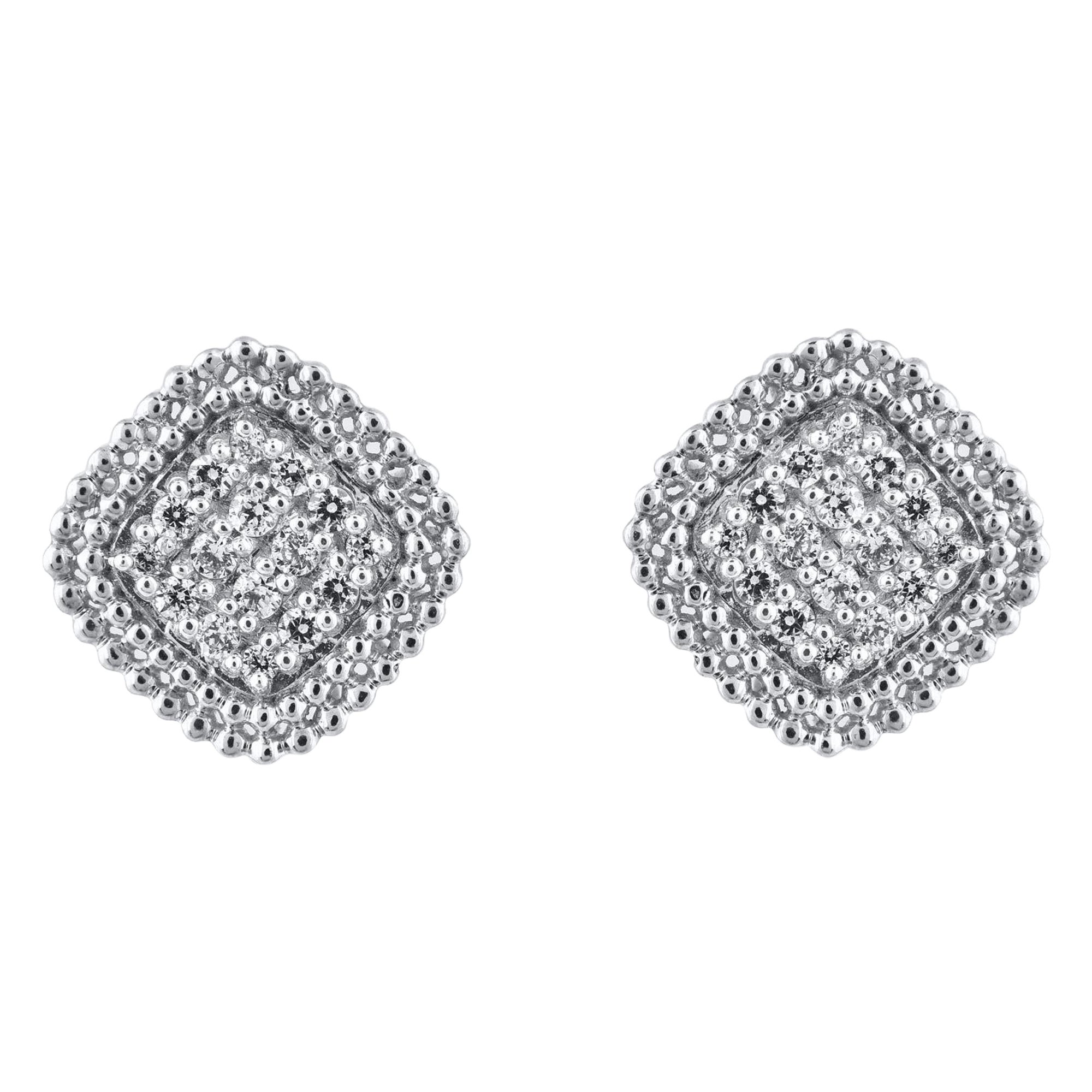 TJD 0.25 Carat Natural Round Diamond 14KT White Gold Halo Stud Earrings