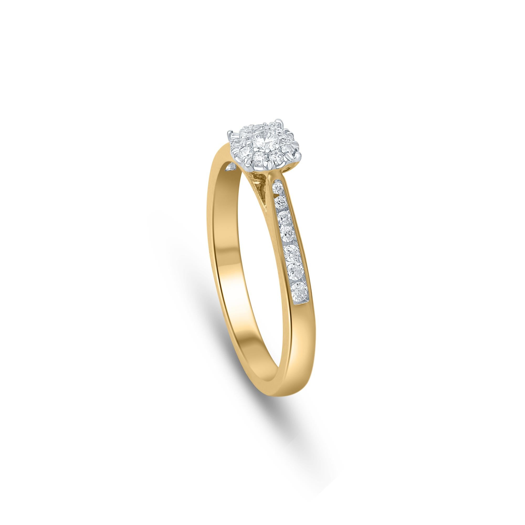 Contemporain Bague de fiançailles en or jaune 14 carats avec diamant rond naturel de 0,25 carat TJD en vente