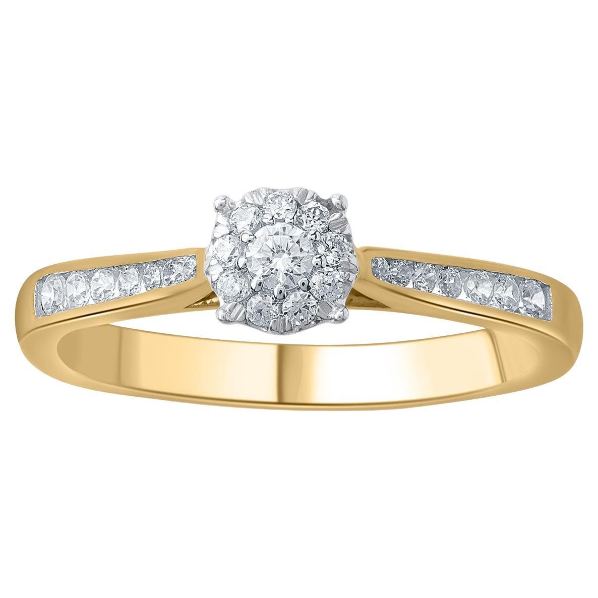 Bague de fiançailles en or jaune 14 carats avec diamant rond naturel de 0,25 carat TJD en vente