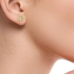 TJD 0.25 Carat Round Diamond 14KT Yellow Gold Halo Cluster Stud Earrings