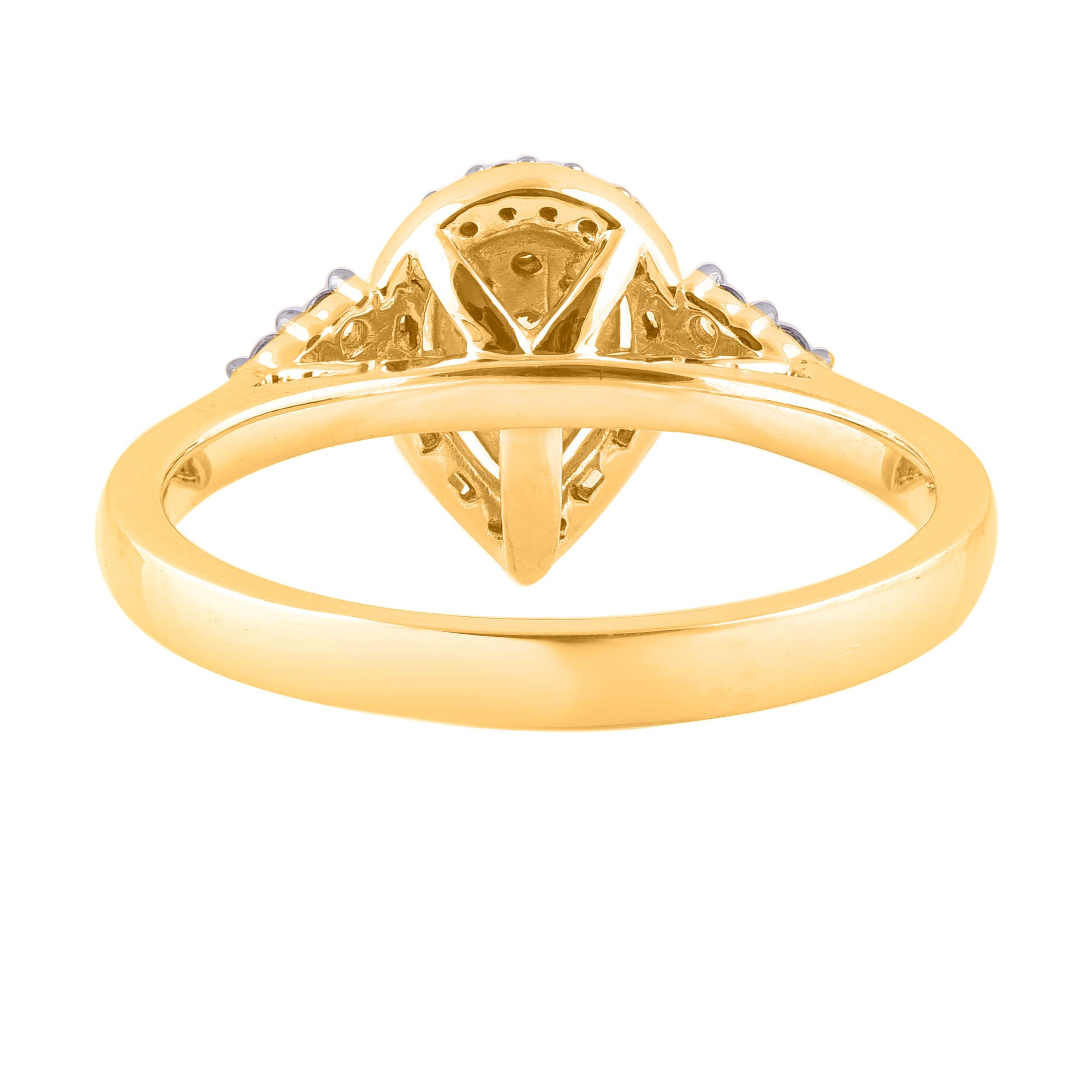 Contemporary TJD 0.25 Carat Natural Round Diamond 14KT Yellow Gold Pear Shape Halo Ring For Sale
